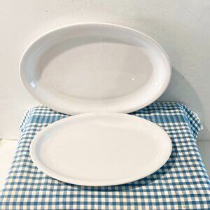 Set of 2 Oval Serving Platters White Ironstone Poland Vintage 9" + 10 5/8"